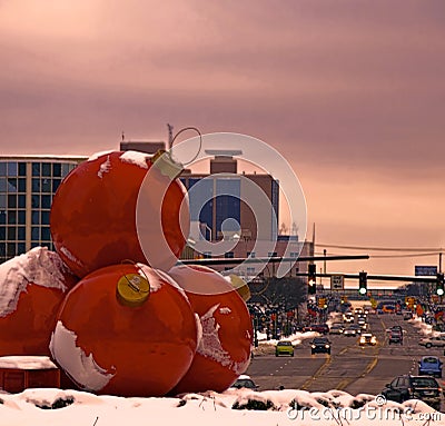 Giant City Christmas Decorations Stock Photo