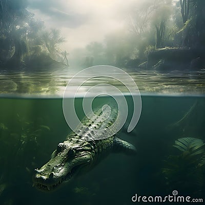 A giant crocodile in jungle background Stock Photo
