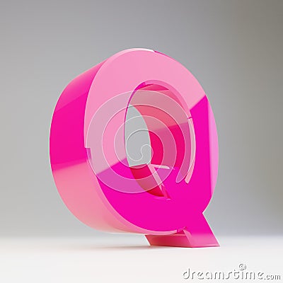 Giant 3D letter Q uppercase. Rendered glossy pink font isolated on white background Stock Photo
