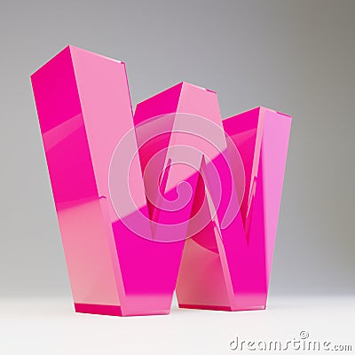 Giant 3D letter W uppercase. Rendered glossy pink font isolated on white background Stock Photo