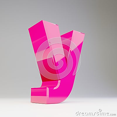 Giant 3D letter Y lowercase. Rendered glossy pink font isolated on white background Stock Photo