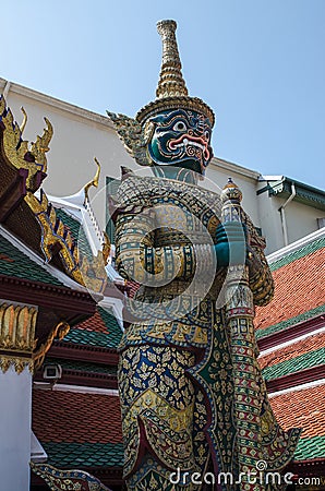 Giant demon in Grand Palace Bangkok Stock Photo