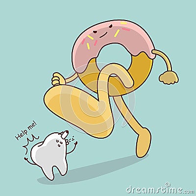 Giant donut step on teeth Vector Illustration