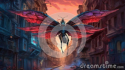 A giant dragonfly in the night surreal city Stock Photo