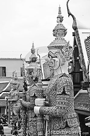 Giant at Emerald Buddha temple.black and white. Stock Photo