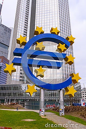 Giant Euro Symbol at Willy Brandt Square in Frankfurt Editorial Stock Photo