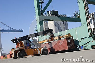 Giant forklift-truck at work Stock Photo