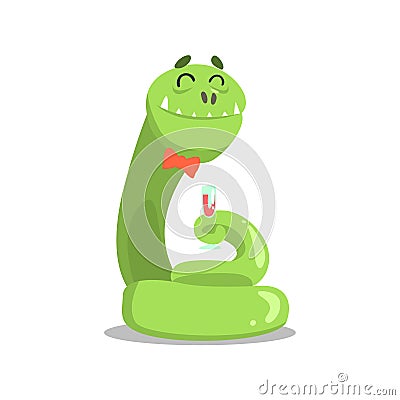 Giant Green Boa Snale In Bow Tie Drnking Wine Partying Hard As A Guest At Glamorous Posh Party Vector Illustration Vector Illustration