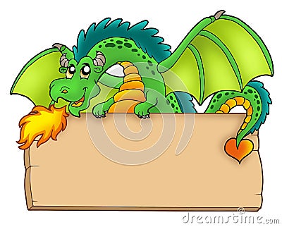 Giant green dragon holding board Cartoon Illustration