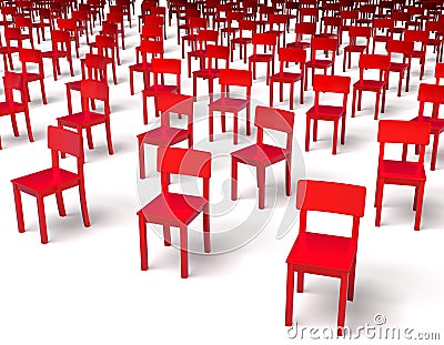 Giant group of red chairs Stock Photo