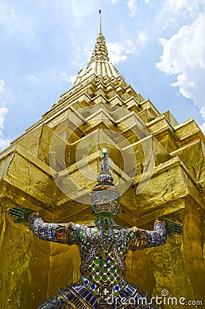 Giant guardian at Emerald Buddha Temple Stock Photo