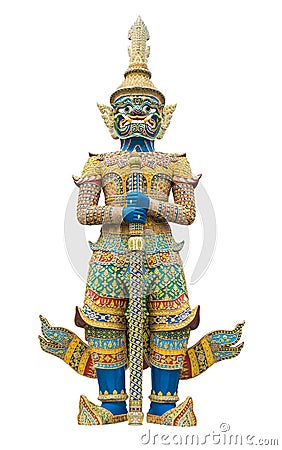 Giant guardian statue in Wat Phra Kaew Grand Palace Bangkok Stock Photo