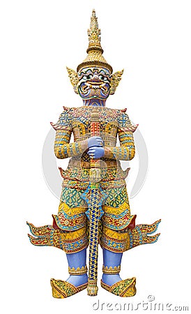 Giant guardian statue in Wat Phra Kaew Grand Palace Bangkok Stock Photo