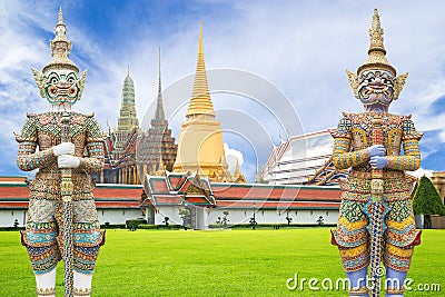 Giant guardian statue in Wat Phra Kaew Grand Palace Bangkok Stock Photo
