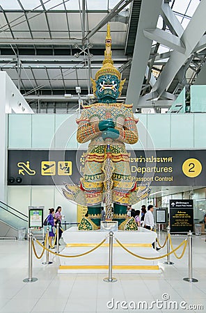 Giant guarding statue at Suvanaphumi Airport, Editorial Stock Photo