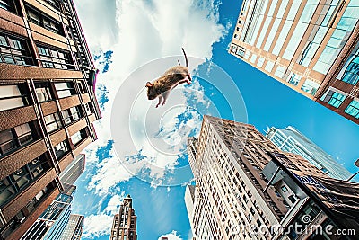 Giant Hamster Parkour: a cityscape transformed into an obstacle course Generative AI Stock Photo