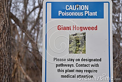 Giant Hogweed Poisonous Plant Warning Sign Stock Photo