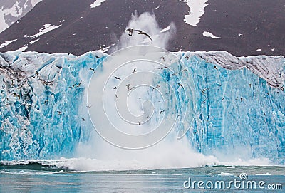 Giant iceberg calving from the Glacial wall Stock Photo