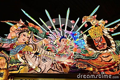 Giant Illuminated Nebuta Float Depicting Traditional Japanese Tales at Nebuta Museum Wa Rasse Editorial Stock Photo