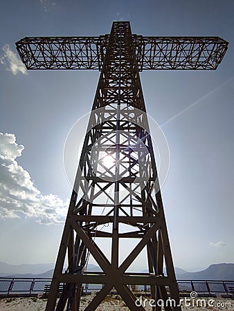 Giant iron cross on the top of the mountain 2 Stock Photo