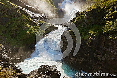 Giant Kjosfossen waterfall in Flam - Norway Stock Photo