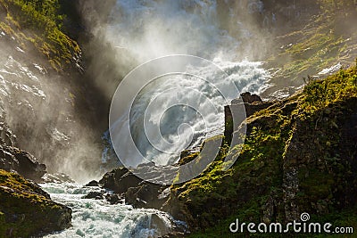 Giant Kjosfossen waterfall in Flam - Norway Stock Photo