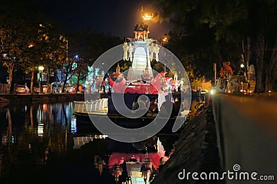 Giant Krathong floating lantern in moat around Editorial Stock Photo