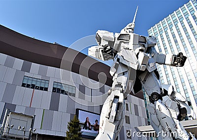 The giant, life-sized Unicorn Gundam statue Editorial Stock Photo