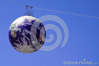 giant map globe suspended in tourist attraction on the island of Nantes in France Editorial Stock Photo