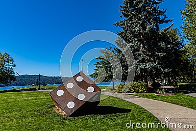 Giant Metal Die Sculpture, Downtown City Park Stock Photo