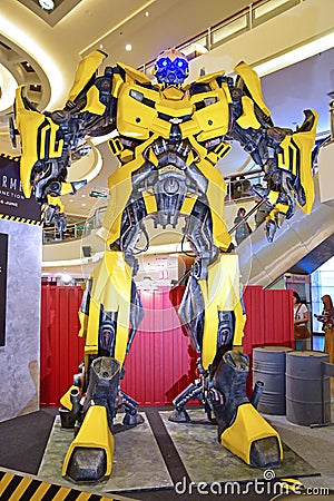 Giant model of Bumblebee from Transformers Editorial Stock Photo