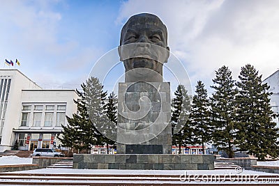 The giant monument of USSR leader Vladimir Lenin's head in the downtown of Ulan-Ude, Russia Editorial Stock Photo