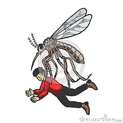 Giant mosquito kidnaps human color sketch Vector Illustration