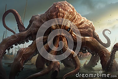 giant octopus, ready to battle unknown enemy with eight powerful tentacles Stock Photo