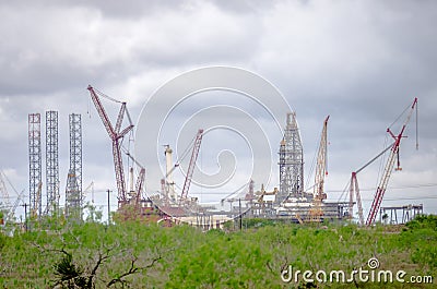 Giant oil rigs structures in texas Stock Photo