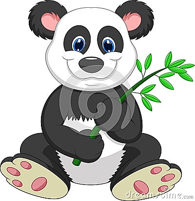 Giant Panda cartoon eating bamboo Vector Illustration