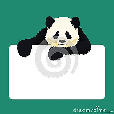 Giant panda with a sign. Black and white asian bear. Endangered species. Vector illustration Vector Illustration