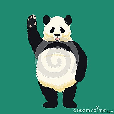 Giant panda standing on hind legs, smiling and waving. Black and white bear. Endangered species. Vector Illustration