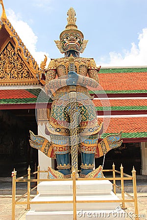 Giant protecting Emerald Buddha Temple in Bangkok, Thailand Stock Photo