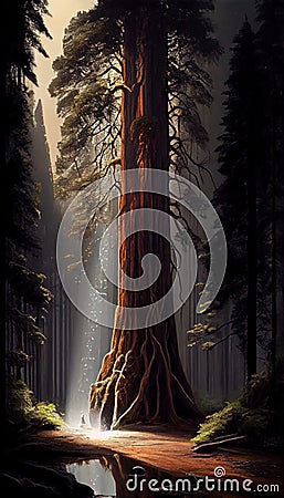 The Giant Redwoods of the Old Forest: Standing Tall and Invincible Stock Photo