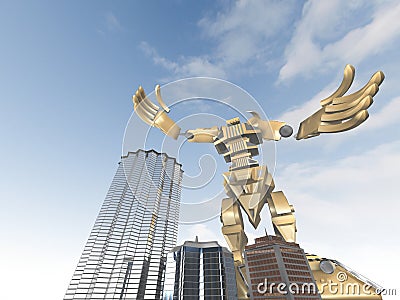 Giant robot in the city Stock Photo