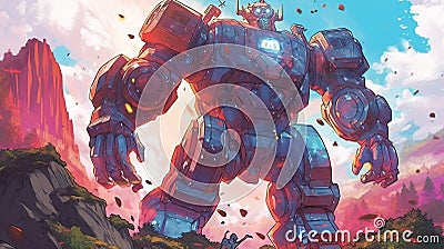 A giant robot with a magical gem on its chest Stock Photo