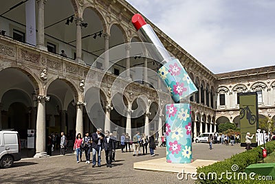 Giant sculpture of a lipstick by Alessandro Mendini Editorial Stock Photo