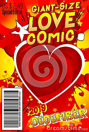 Giant-Size Love Comic Book cover Vector Illustration