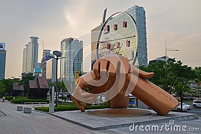 Gangnam Style statue built in South Korea capital city Seoul during sunset Editorial Stock Photo