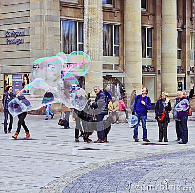 Giant soap balls in Schlossplatz, Stuttgart Editorial Stock Photo