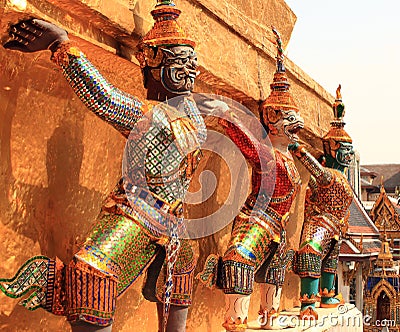 Giant Statues in Wat Phra Kaew Stock Photo