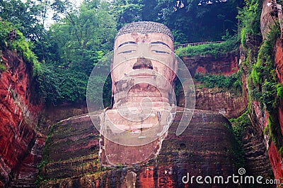 Giant Stone Buddha at Leshan Mountain Editorial Stock Photo