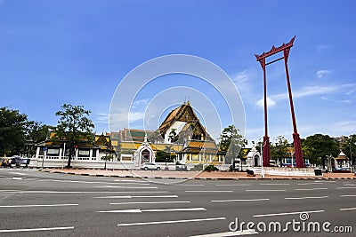 Giant Swing and Sutat Temple in Bangkok Stock Photo