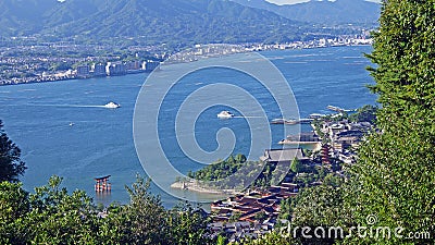 Giant Torii from above on Miyajima island Stock Photo